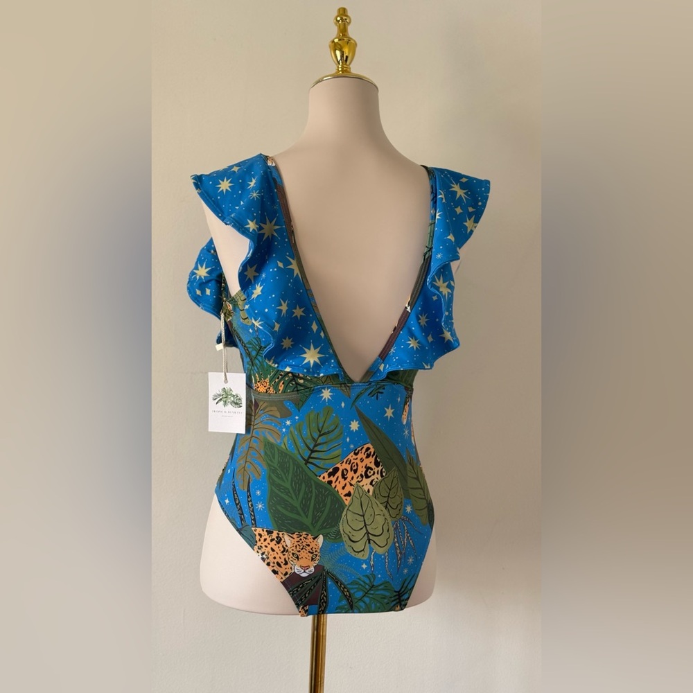 Jungle Leopard Ruffle One Piece Swimsuit Woman Size S - Picture 4 of 5